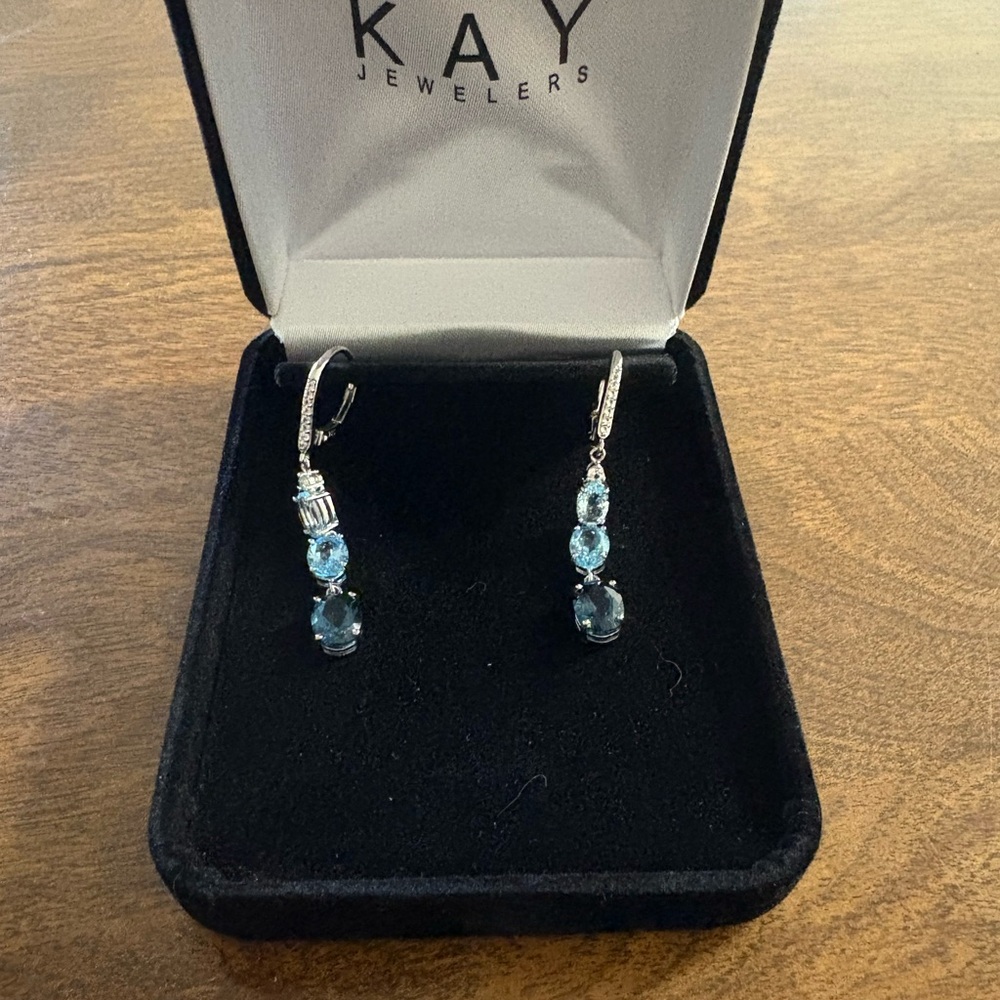 Kay Jewelers Blue Topaz & White Lab-Created Sapphire Dangle Earrings